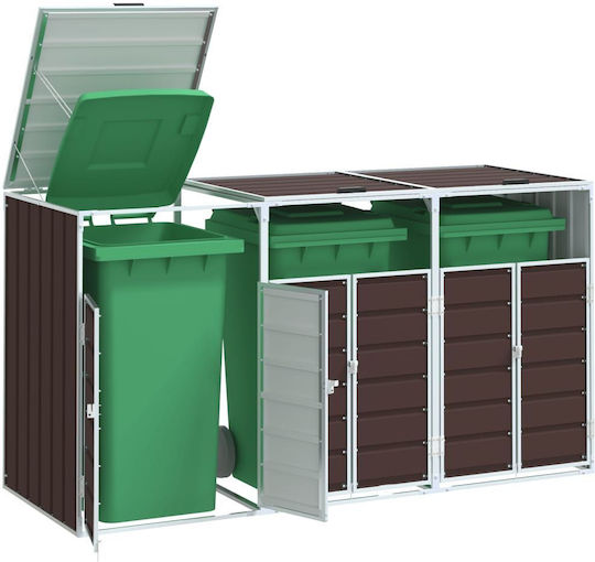 Triple Waste Bin Frame 216x81x115 cm Steel Brown 4006182