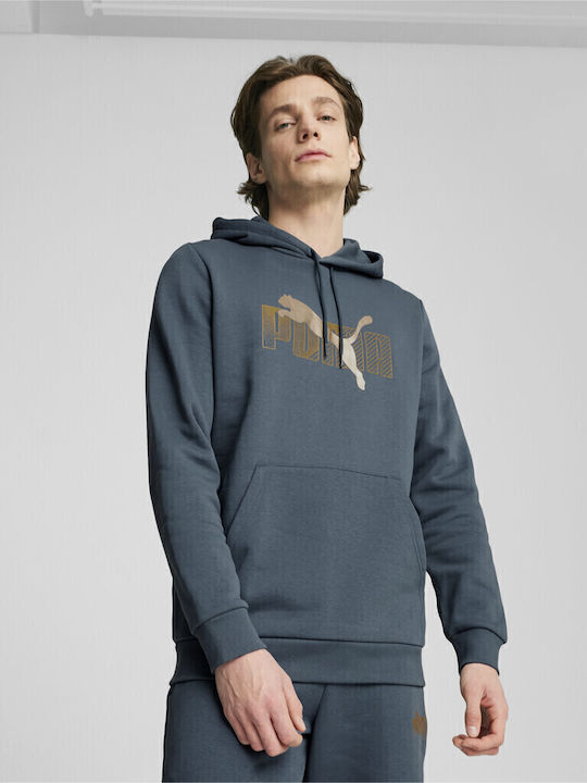 M Ess+ Logo Sweatshirt with Hood Petrol Blue