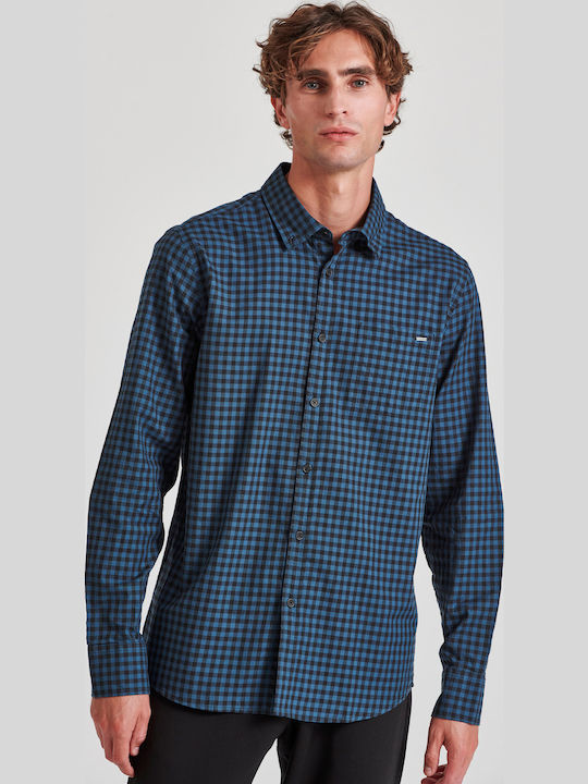 Long-sleeved Cotton Shirt Checked Blue