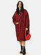 Women's Checked Red Coat Oversized with Buttons