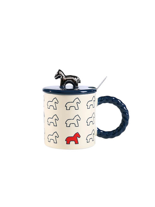 Etoile Little Horse Чаша Керамично с Капак Бяла 385мл