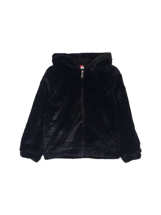 Joyce Kids Fur Coat with Hood Black