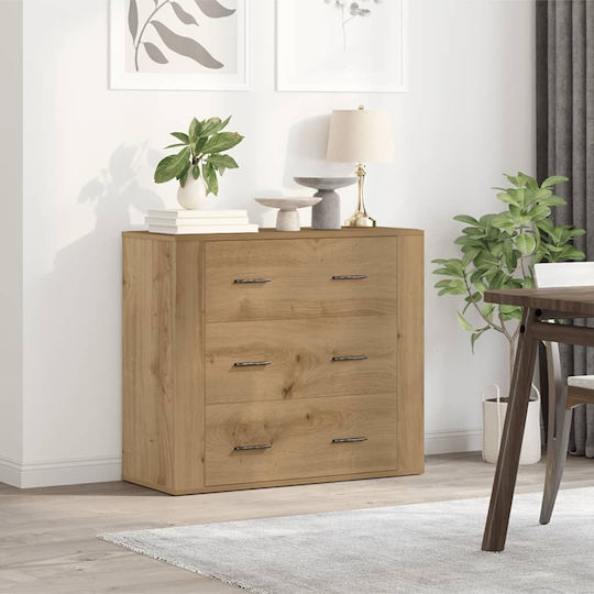 Wooden Chest of Drawers with 3 Drawers Coffee 80x33x70cm