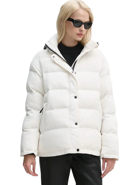 Bibi Kurz Damen Puffer Jacke für Winter Weiß