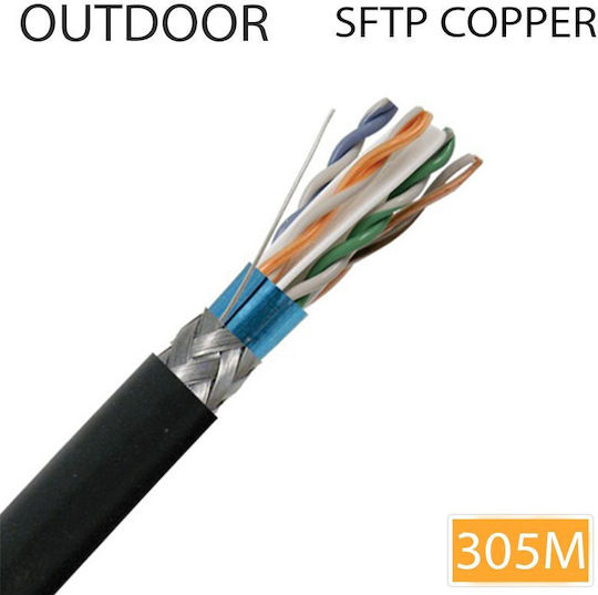 S/FTP Кат.6 Кабел за Ethernet мрежа за външна употреба без конектори 305м Черен 1бр