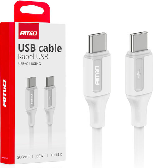 AMiO USB 2.0 Cable USB-C male - USB-C 60W Λευκό 2m 03921