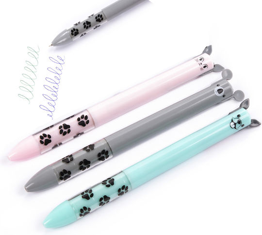 Set 3 Pens Zola 2 Colors Green Blue Retractable Kitty Cat Designs