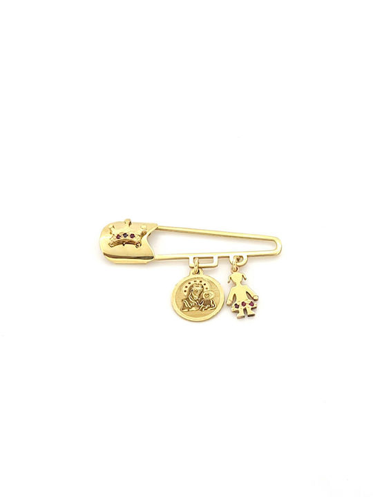 Child Safety Pin Κορώνα made of Gold 9K for Girl