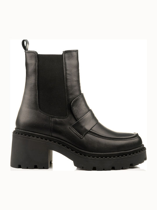 Leder Stiefeletten Damen Schwarz