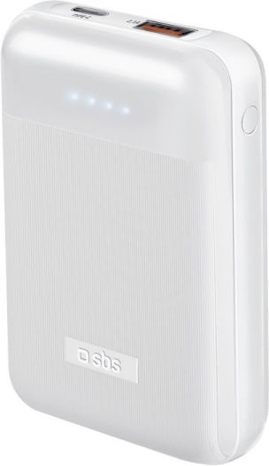 SBS Arks Power Bank 10000mAh 20W mit USB-A Anschluss und USB-C Anschluss Weiß