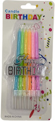 Neon Cake Candles 12cm + Happy Birthday Cake Topper