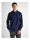 Cesar Langarmhemd in Marineblau mit normaler Passform