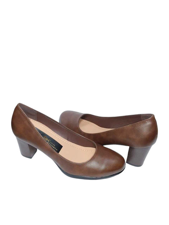 Gk Shoes Γόβες με Μεσαίο Τακούνι Καφέ