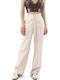 Women's High-waisted Fabric Trousers Straight Line Ecru