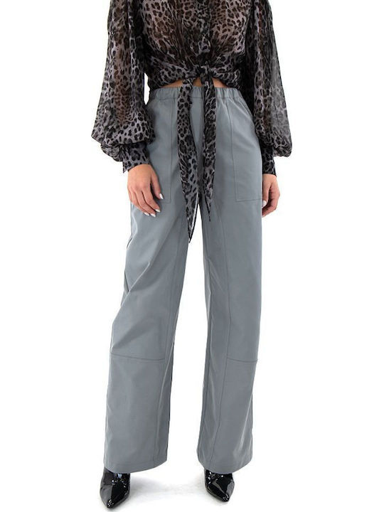 Women's High-waisted Fabric Trousers Straight Line Gray