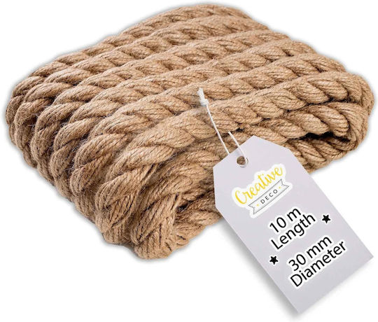 Creative Deco Лина от юта 10м дължина 30мм дебелина здрава и издръжлива въже усукана естествено кафяв цвят идеална за градина интериорна декорация арт проекти занаяти