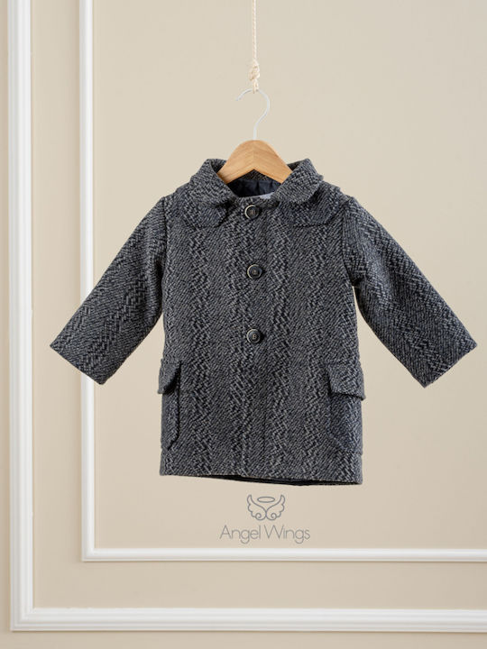 Βαπτιστικό Παλτό Montgomery Wool Μπλε-γκρι Αγόρι Co-001 Angel Wings Aw-co-001