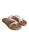 Leather Women's Flat Sandals in Gold Color