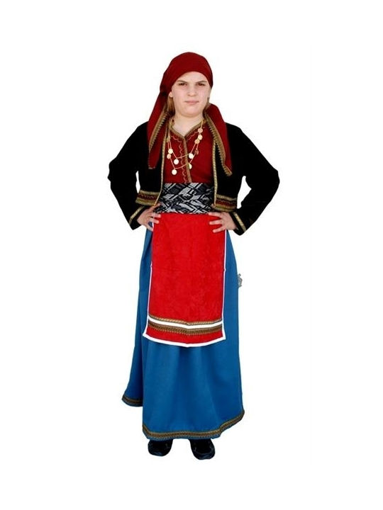 Traditional Kids Costume Macedonian woman with Scarf with 3 Rows Necklace with 45 Coins