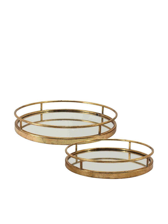 Marhome Metallic Round Decorative Tray with Mirror 39.5x39.5x6cm 2pcs