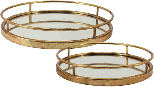 Marhome Metallic Round Decorative Tray with Mirror 39.5x39.5x6cm 2pcs