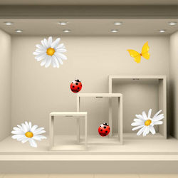 Osterfenster Gänseblümchen Schmetterling Marienkäfer 110x100cm Osterfenster Gänseblümchen Schmetterling Marienkäfer 110x100cm