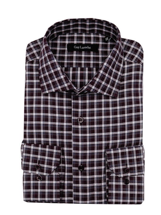 Cămașă Bărbați Mânecă Lungă Bumbac Regular Fit Model Carou Burgundy