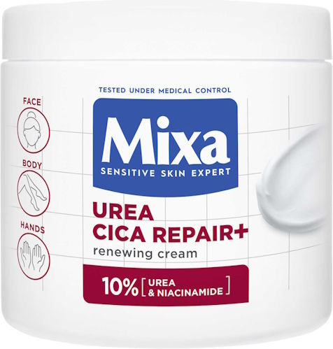 Mixa Urea Cica Repair+ Feuchtigkeitsspendende Creme Regeneration mit Harnstoff für Sehr Trockene & Empfindliche Haut 400ml