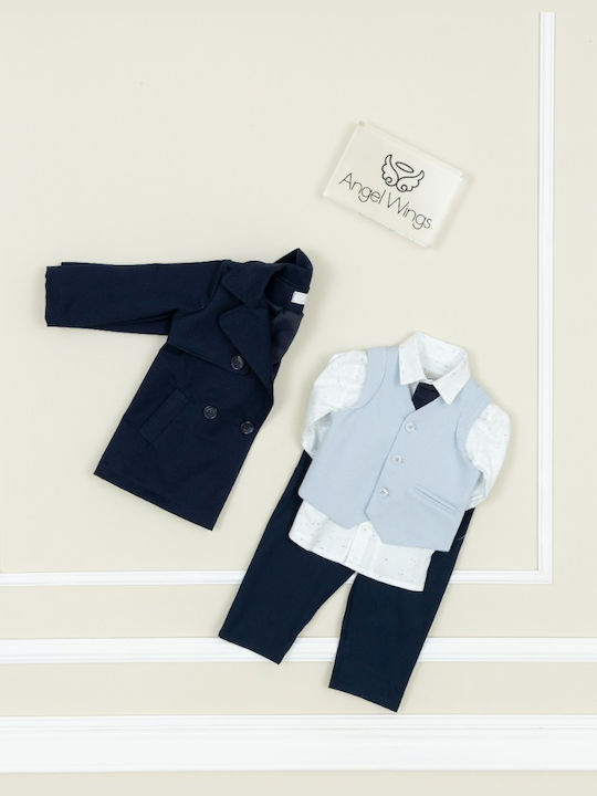 Angel Wings Boys Baptism Suit with Vest Dennis Navy Blue