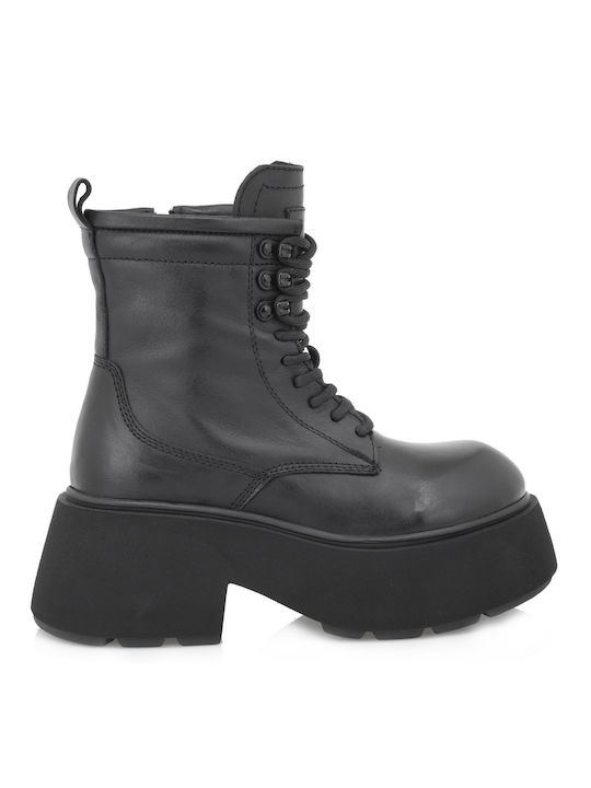 Leder Stiefeletten Damen Schwarz
