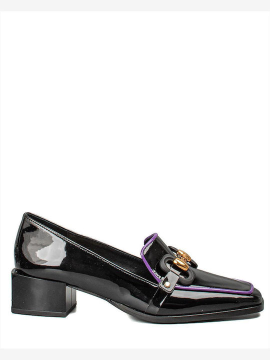 Δερμάτινα Γυναικεία Loafers Black & Purple Line