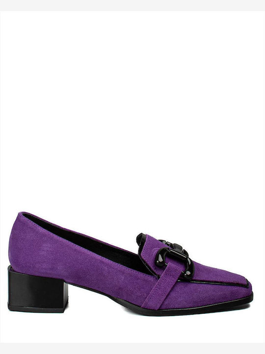 Leather Women's Loafers in Purple Color