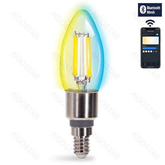 Aigostar Smart Λάμπα LED 4.5W για Ντουί E14 και Σχήμα C35 Ρυθμιζόμενο Λευκό