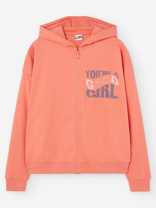 Kids Sweatshirt Cardigan Cotton with Hood Salmon