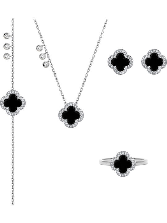 Set with Necklace , Earrings & Ring from Silver with Stones