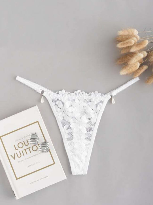 Decoro Γυναικείο String με Δαντέλα Άσπρο