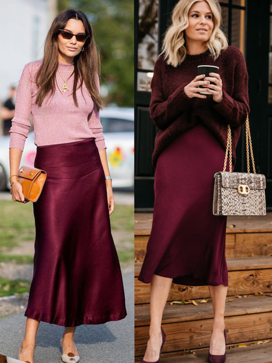 Satin Maxi Skirt Burgundy