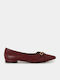 Damen Ballerinas Spitz zulaufend mit Riemen in Burgundisch Farbe