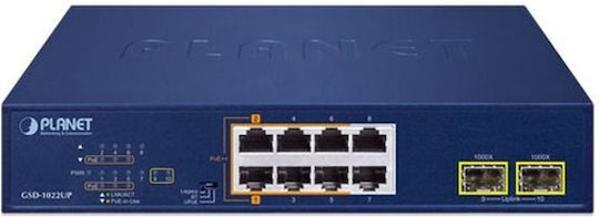 Planet Technology Unverwaltet L2 PoE+ Switch mit 8 Ports Gigabit (1Gbps) Ethernet und 2 SFP Ports