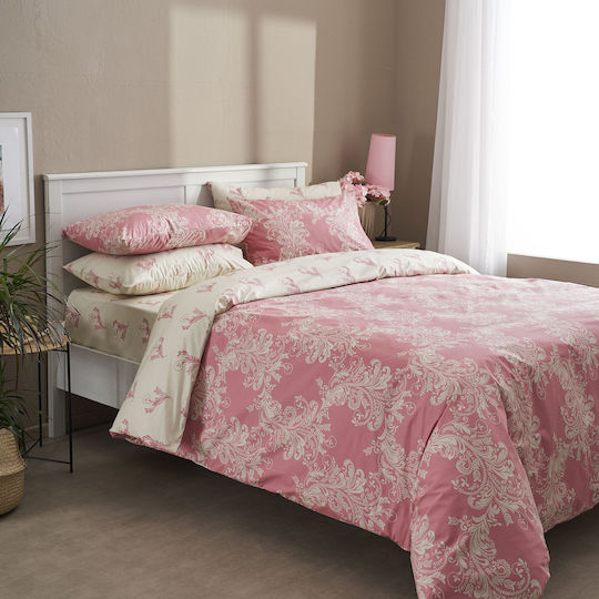 Charalambidis Textiles Παπλωματοθήκη Μονή 160x240 Δαντέλα Ροζ