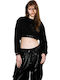 Γυναικείο Crop Top Βαμβακερό Μακρυμάνικο Μαύρο