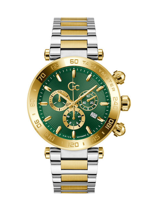 GC Watches Ανδρικό Ρολόι 44mm Χρονογράφος Μπαταρίας με Χρυσό Μεταλλικό Μπρασελέ