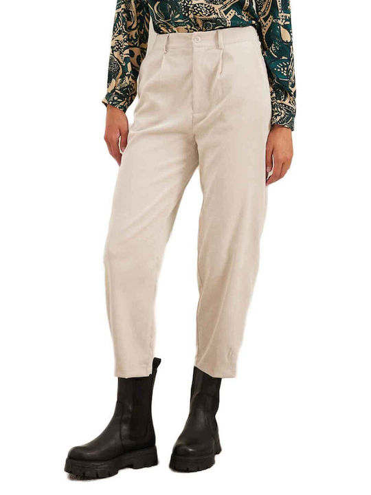 Women's Fabric Trousers with Elastic Ecru