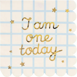 Blue Checkered Napkins 'I Am One Today' 12 Pcs Blue Checkered Napkins 'I Am One Today' 12 Pcs
