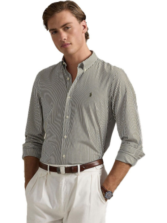 Long-sleeved Cotton Shirt Striped Green/white