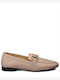 Leather Women's Loafers in Beige Color