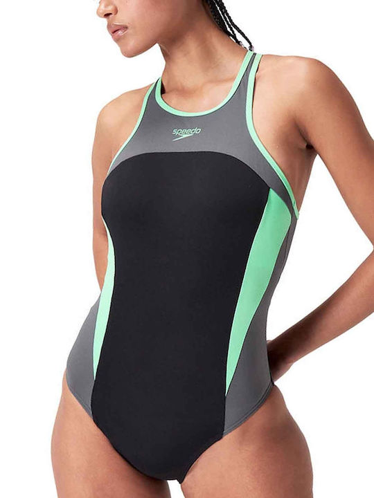 Speedo Splice Αθλητικό Ολόσωμο Μαγιό Μαύρο