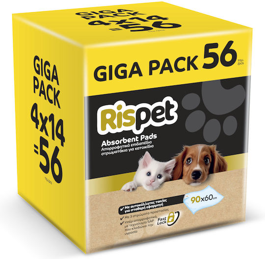 Rispet Rispet Absorbent Floor Pads Pets 60x90 14x4=56 Pieces Box Dog Floor Diapers 90x60cm 56pcs