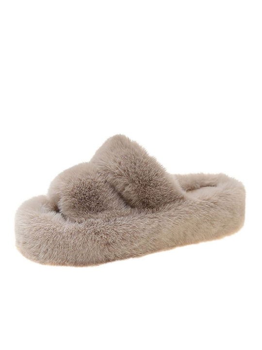 Damen Hausschuhe mit Offene Zehenpartie mit Pelz Beige