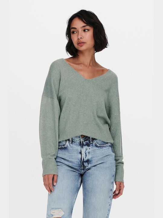 Only Damen Langarm Pullover mit V-Ausschnitt Mint